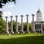 The iconic University of Missouri columns in front of Jesse Hall.